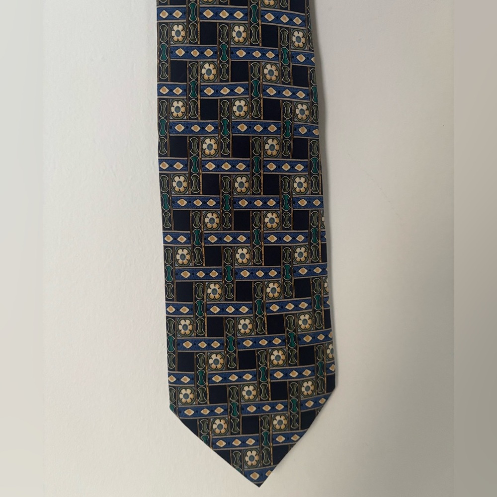 Dunhill Blue and Gold Geometric Silk Tie